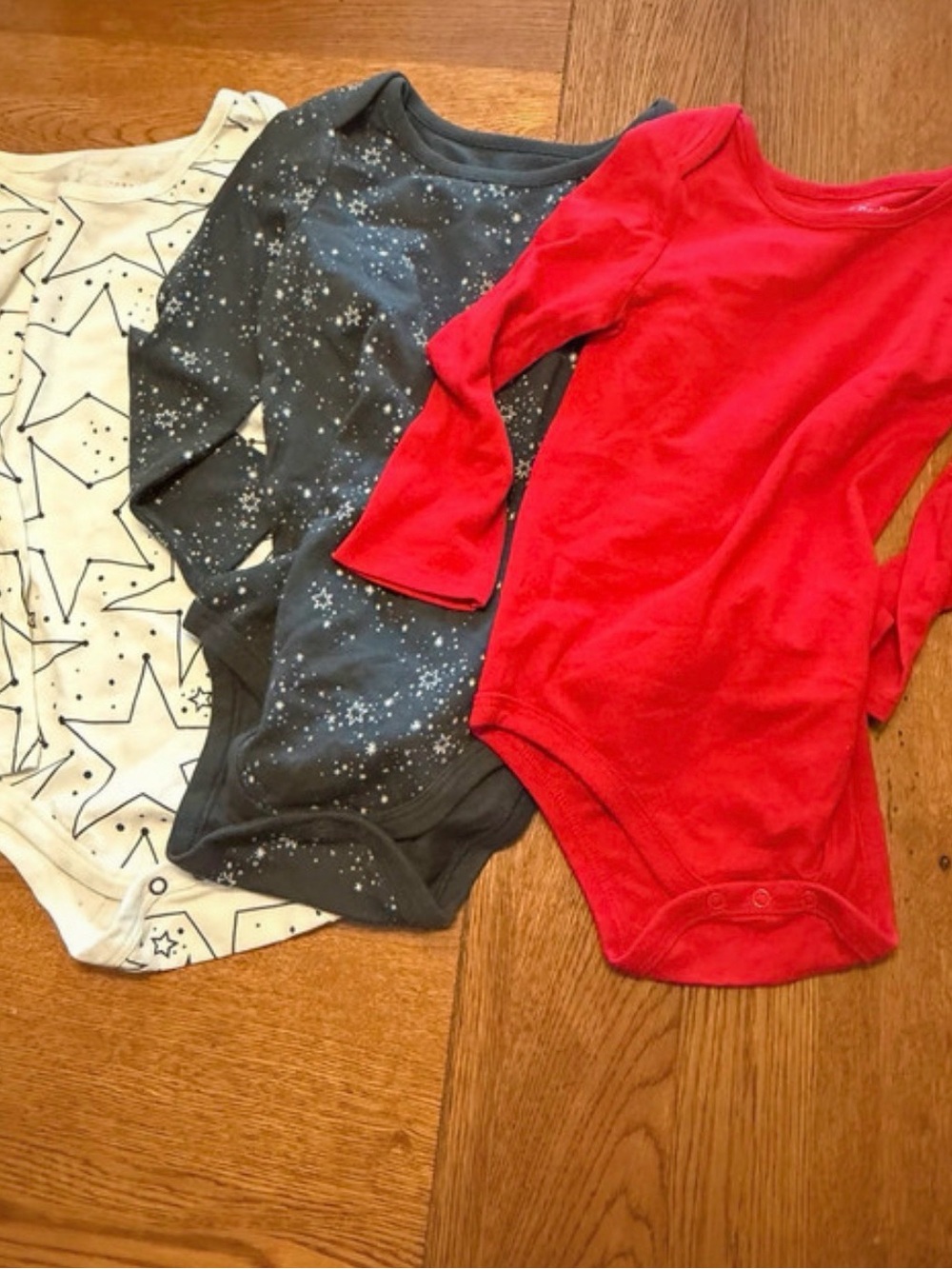 Cat & Jack Red, Gray and White Long-Sleeve Baby Bodysuit Trio